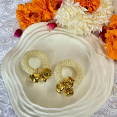 Brass Ghungroo Kadi Finger Pearl Rings Pair