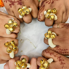 Brass Ghungroo Kadi Finger Pearl Rings Pair