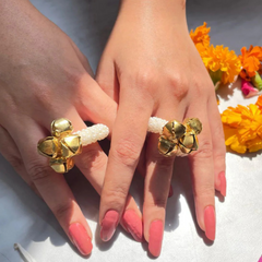 Brass Ghungroo Kadi Finger Pearl Rings Pair