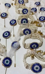 Evil Eye Weeding Brooch With Feather And Bracelate Combo