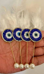 Evil Eye Weeding Brooch With Feather pearl