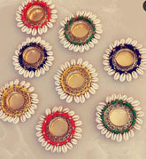 Handcrafted Multicolor Round Shell Tealight Holders – Set of 4