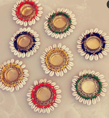 Handcrafted Multicolor Round Shell Tealight Holders – Set of 4