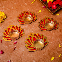 Lotus-Themed Tealight Candle Holder Set – Decorative Diya