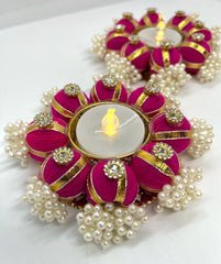 Elegant Handcrafted Green Beaded Tealight Candle Holders – Set of 2