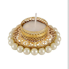 Elegant Pearl-Embellished Gold Tealight Holders – Set of 6