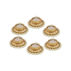 Elegant Pearl-Embellished Gold Tealight Holders – Set of 6