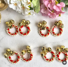 Brass Ghungroo Kadi Finger High Sound Red Pearl Rings Pair