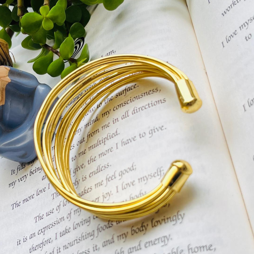 Zoya Multi-Strand Wire Ball Brass Cuff 8K Gold Plated