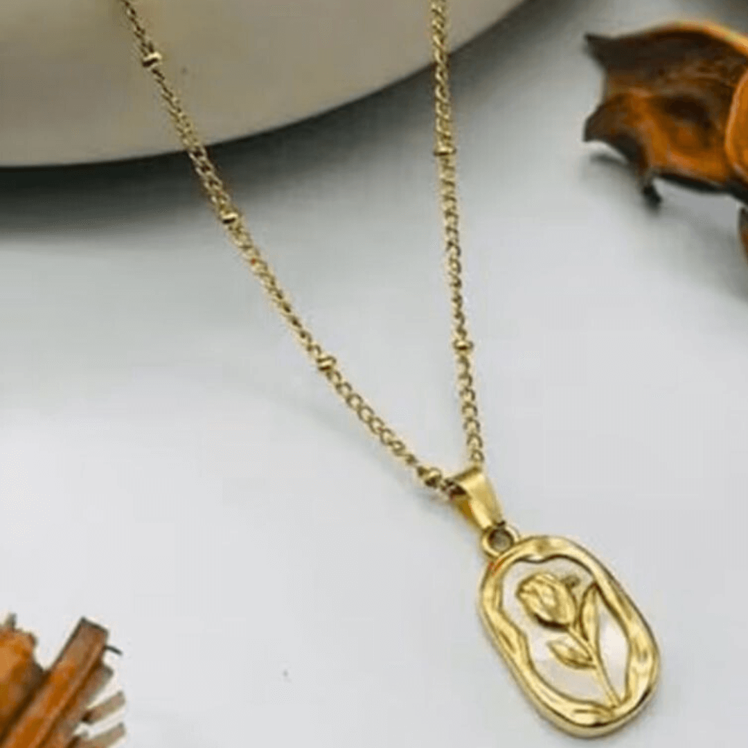 Antiarins Golden Rose Blossom Pendent with Chain