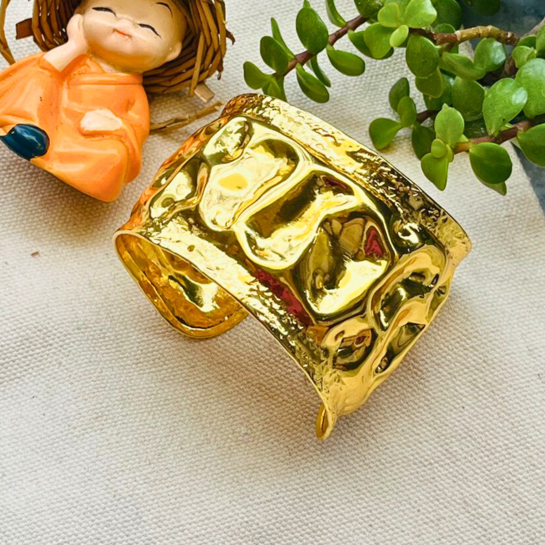 Chunky Bracelet: Brass Cuff 18K Gold Plated