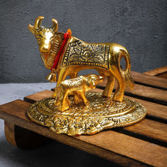 Pure German Kamdhenu Cow and Calf Idol Brass German Silver