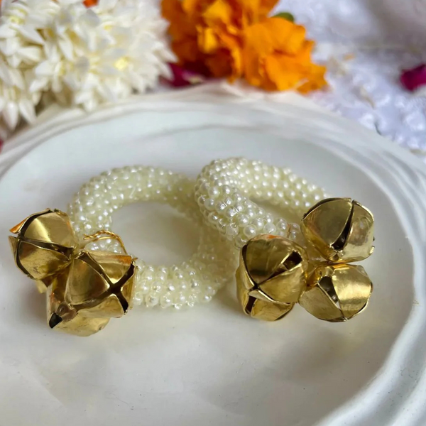 Brass Ghungroo Kadi Finger Pearl Rings Pair