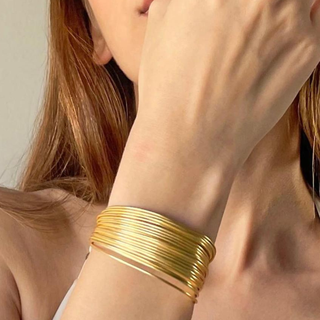 Zoya Multi-Strand Wire Ball Brass Cuff 8K Gold Plated