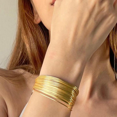 Zoya Multi-Strand Wire Ball Brass Cuff 8K Gold Plated