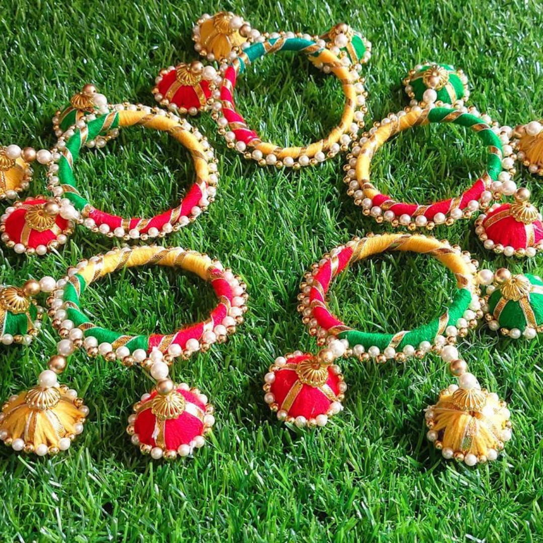 Woman's Beautiful Pearl Latkan Colourful Bangles Set