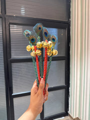 Handcrafted Wedding Ghungru Bell Stick with Peacock Feather