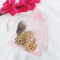 Kundan Ring Bracelate and Brooch Combo with potli