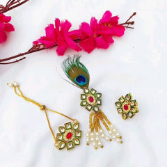 Kundan Ring Bracelate and Brooch Combo with potli