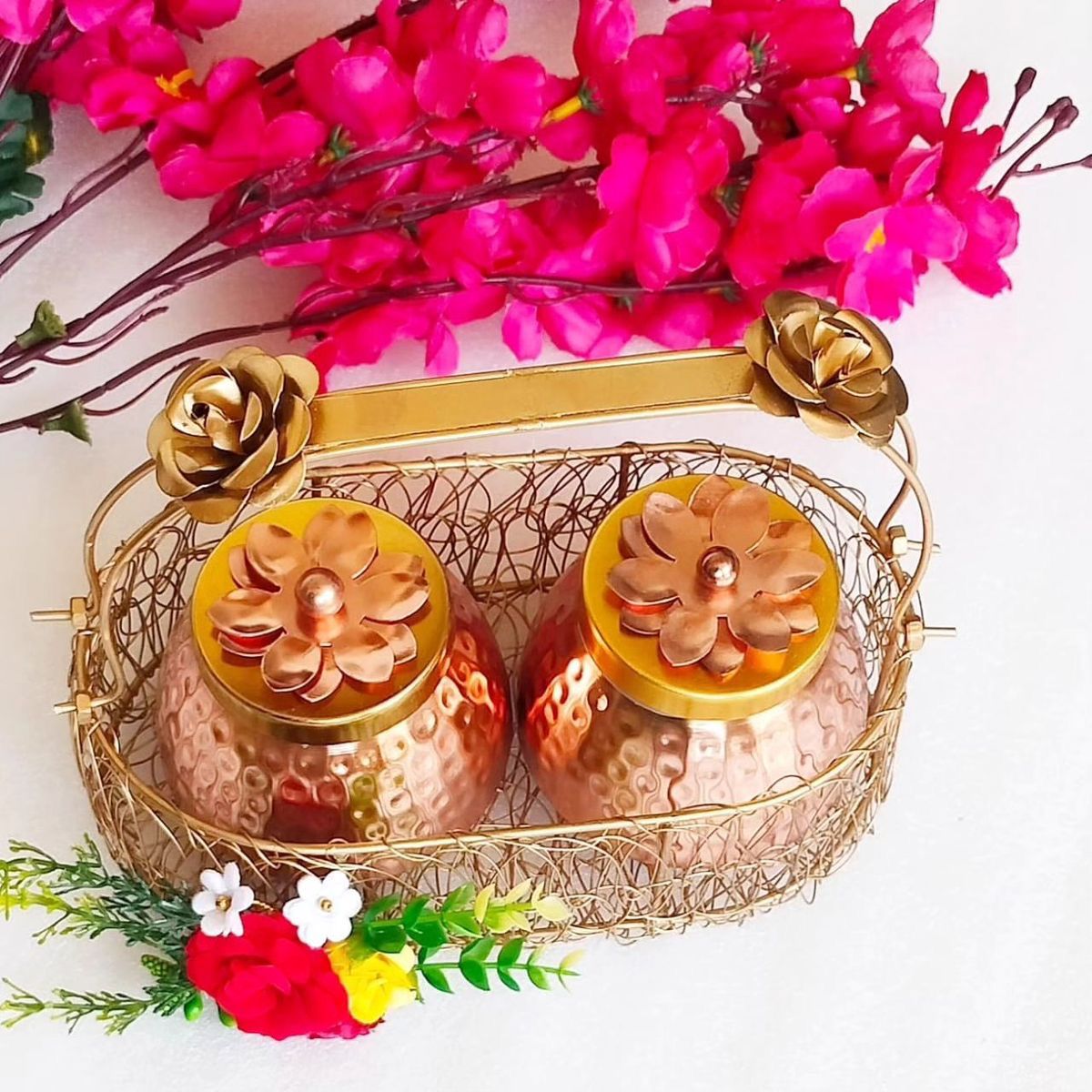 Metal Basket With Two Bowl Set