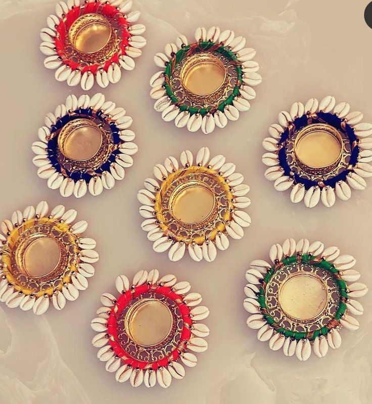 Handcrafted Multicolor Round Shell Tealight Holders – Set of 4