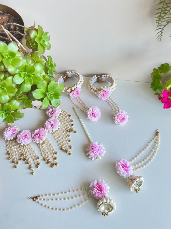 Pink Flower Necklace Set