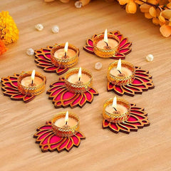 Lotus-Themed Tealight Candle Holder Set – Decorative Diya