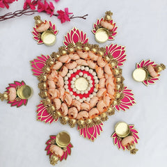 Luxury Floral Lotus Rangoli with Tealight Holders – Decorative Set for Festive & Pooja Decor