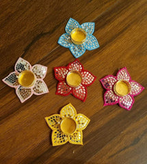 Handcrafted Mirror Work Flower Tealight Holders – Set of 4 (Multicolor)