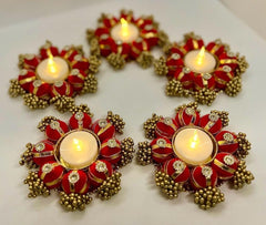 Elegant Handcrafted Green Beaded Tealight Candle Holders – Set of 2