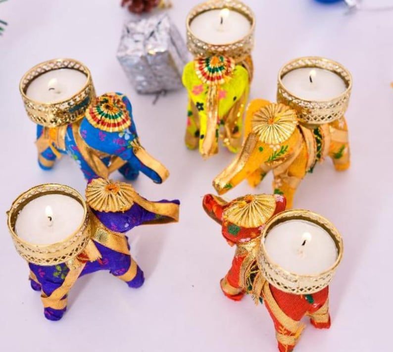Decorative Fabric Elephant Tealight Candle Holders