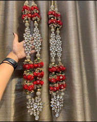 Royal Red–Gold Wedding Varmala with Kundan Embellishments