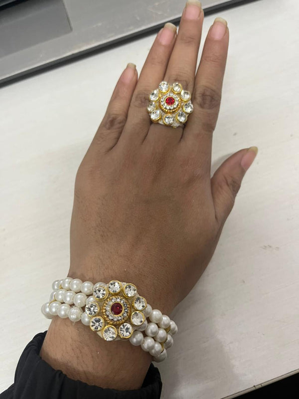 Elegant Pearl Beaded Bracelet with Ring