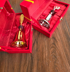 Silver Rudraksh Feather Puja Bell Set With Box