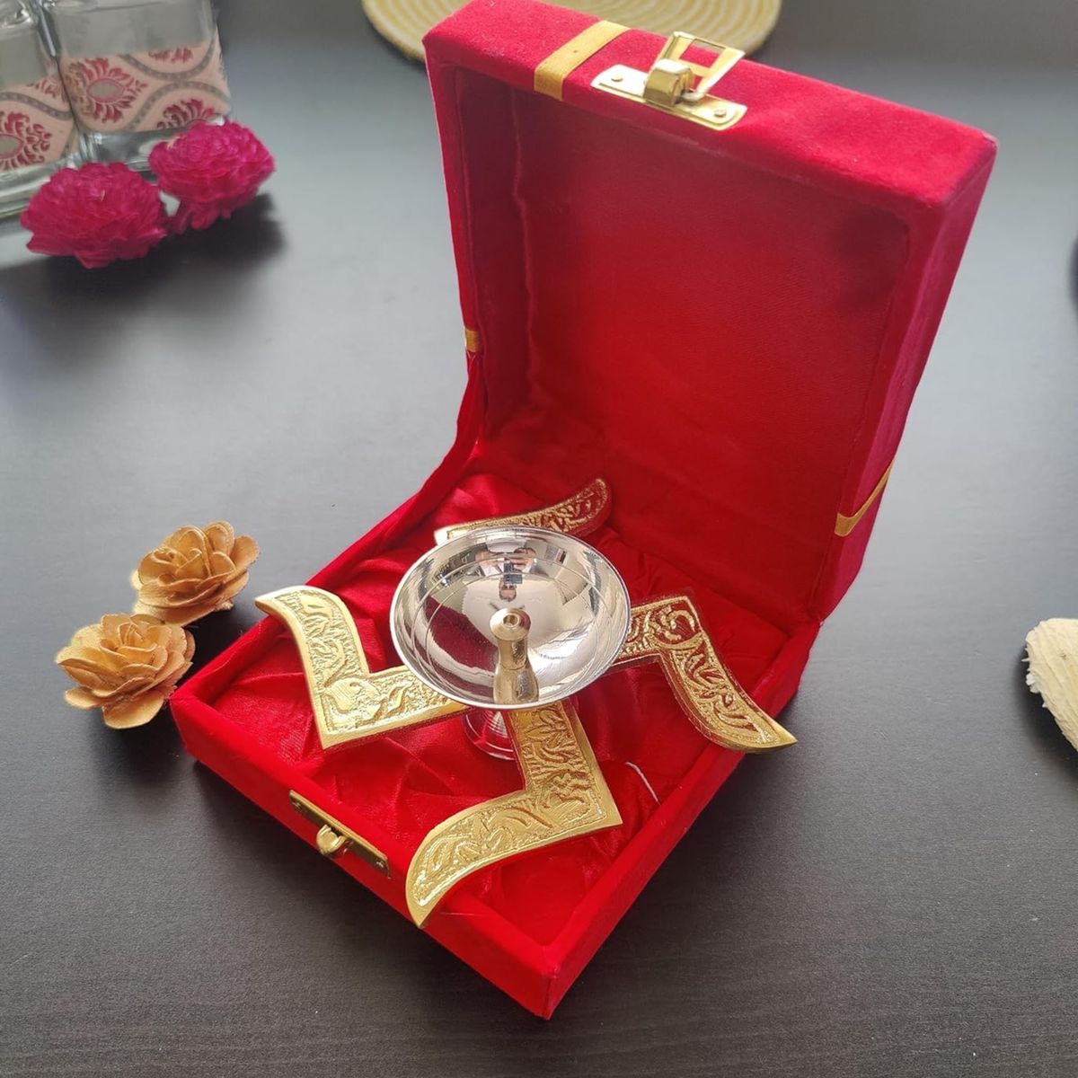 Swastik Diya with Velvet Gift Box