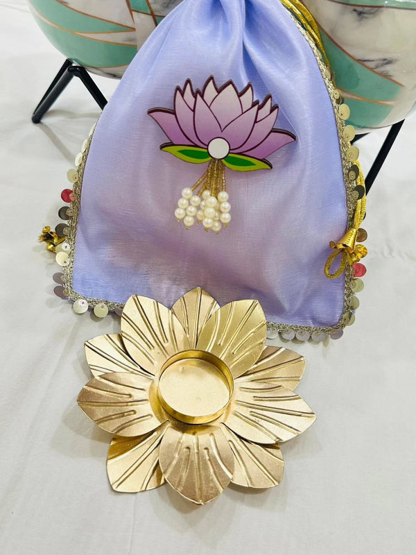 Elegant Lotus Candle Holder Hamper – Festive Gift Set for Diwali, Weddings & Home Decor